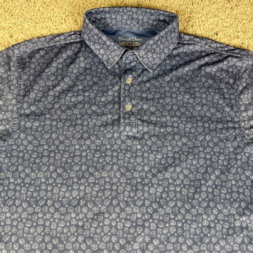 Mens Straight Down Golf Polo Shirt Blue Dice Casino AOP Performance Stretch L